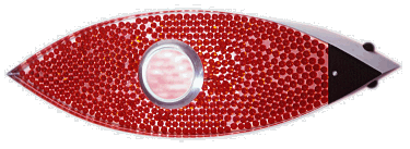 Edelstahlbrunnen mit roten Glaskugeln